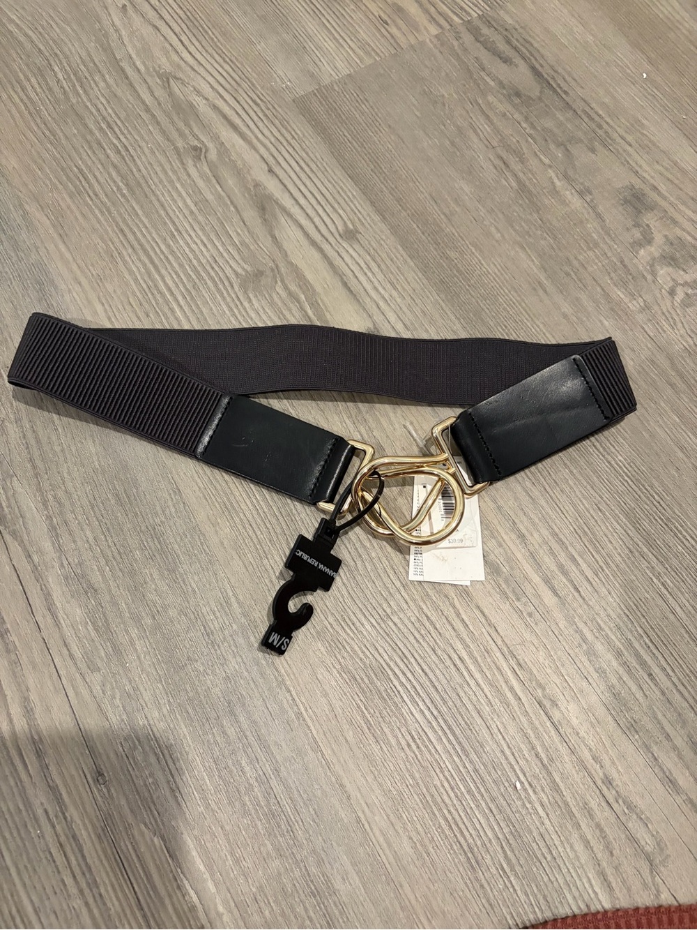 Banana Republic Black Elastic Belt with Gold Ring Detail